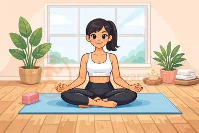Easy Pose.web حرکت وضعیت آسان یوگا Easy Pose نشستن مدیتیشن یوگا برای آرامسازی ذهن، مجموعه ورزشی