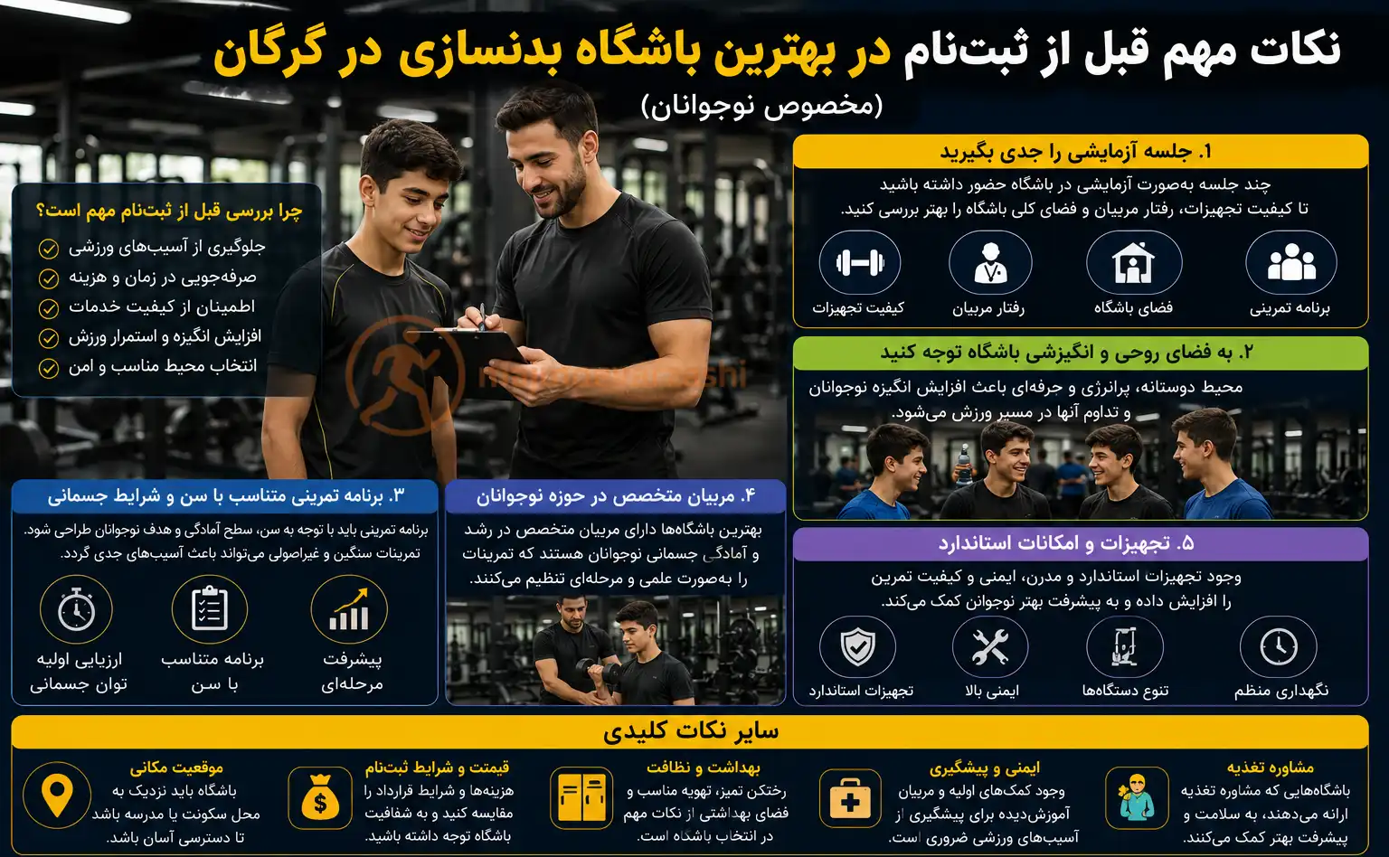 نکات مهم قبل از ثبتنام در بهترین باشگاه بدنسازی در گرگان (مخصوص نوجوانان)، مجموعه ورزشی