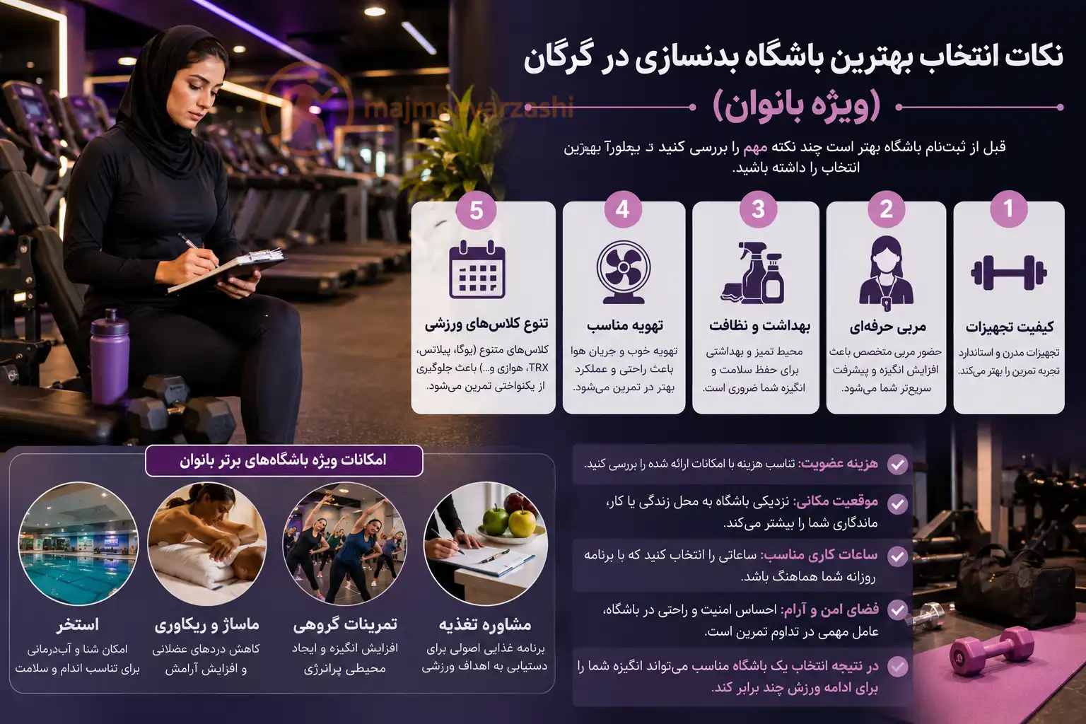نکات انتخاب بهترین باشگاه بدنسازی در گرگان (ویژه بانوان)، مجموعه ورزشی